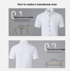 Men’s Dress Shirts Formal Business Short Sleeves Slim Fit Elastic Casual Shirts