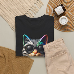 Angry Cat Goggles Neon Cyberpunk Streetwear Graphic T-Shirt