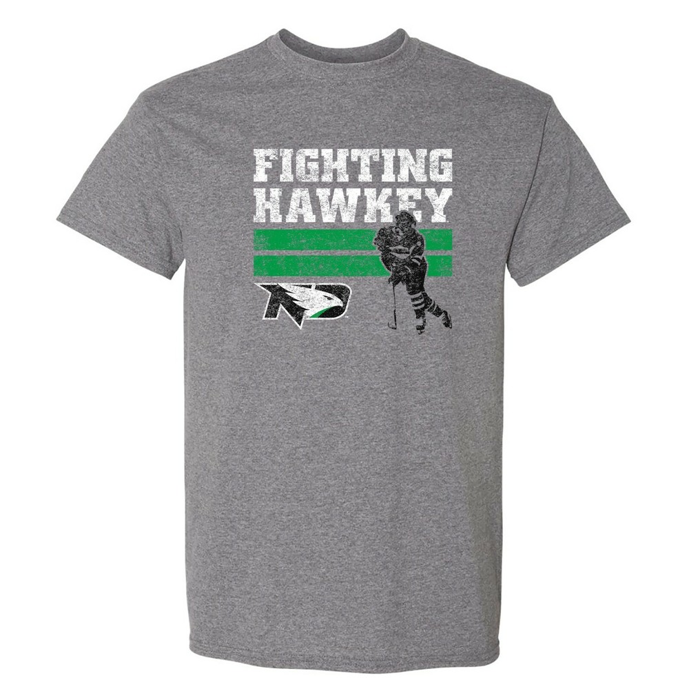 North Dakota Fighting Hawks Retro Ice Hockey T-Shirt – Graphite Heather