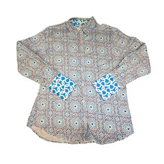 Tizzie Shirt Mens LARGE blue Graphic pattern Long Sleeve Button Up cotton Size L