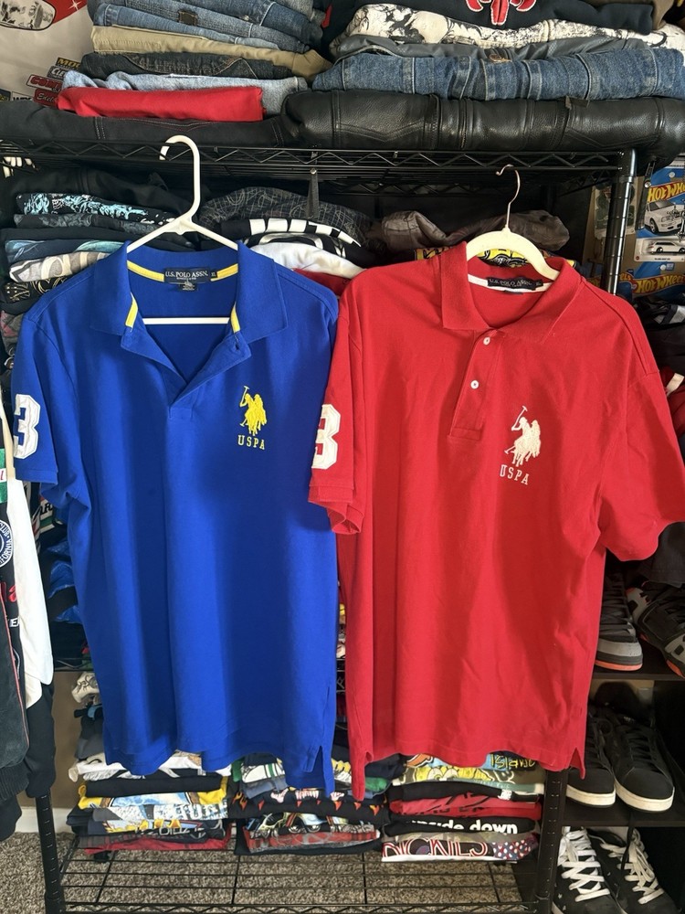 US Polo Assn Mens Lot Of Two X Large XL Shirt Red And Blue USPA Collar