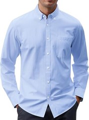 Men’s Oxford Shirt Solid Button Down Collar Long Sleeve Dress Shirt with Pocket