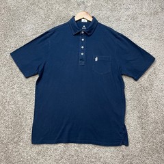 Johnnie-O Polo Shirt Mens Medium Navy Blue Short Sleeve Hangin Out Surfer Logo