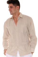 Bohio Men Soft Linen Guayabera Shirt for Men Natural Traditional 4 Pocket MLS401
