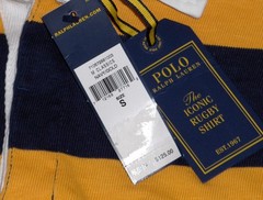 POLO RALPH LAUREN Men’s Pony Custom Slim Fit The Iconic Rugby Shirt, NAVY, GOLD