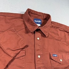 Wrangler Mens Rust Brown Western Pearl Snap Long Sleeve Cotton Twill Shirt XL