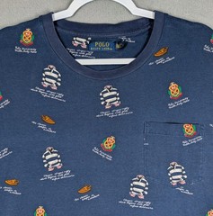 Polo Ralph Lauren Mens 2XLT Blue Pocket T Shirt Crest Rugby Print All Over Print