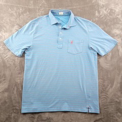 Johnnie-O Hangin Out Polo Shirt Mens Medium Blue Stripe Pocket Golf Stretch