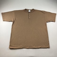 Vintage Brown T-Shirt Henley Mens XL Blank Cotton Deluxe Single Stitch USA 90s