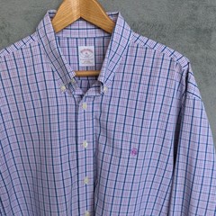 Brooks Brothers Original Polo Shirt Mens XL Blue Purple Plaid Button Down Shirt