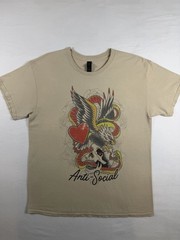 Anti Social Shirt Beige Bleached Ed Hardy Style Skull Graphic Adult Size L