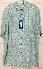 NWT Caribbean size XL aqua white floral short sleeve button up shirt mens