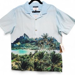 Roark Gonzo Palms Camp Shirt Men Large Blue Hinano Otemanu Vacation NEW w/ Tag