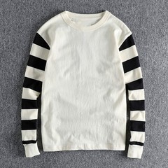 Vintage Mens Striped Long Sleeve T-Shirts Casual Crew Neck Motorcycle Top