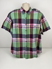 Polo Ralph Lauren Plaid Green Purple Button Up Mens Size XXL Shoulder Strap EUC