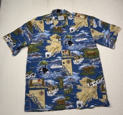 David Carey Originals Shirt Mens Sz L Alaska Map Wildlife Camp Cotton Viscose
