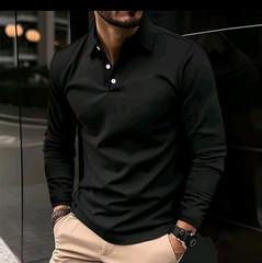 Men’s Solid Color Long Sleeve Polo Shirt/ Exquisite/ Loose /Casual