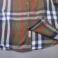 Burberry London Shirt Mens Large Slim Fit Taupe Brown Plaid Red Equestrian Logo