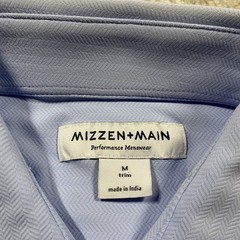 Mizzen+Main Shirt Mens M Blue Herringbone Performance Stretch Trim Fit Button Up