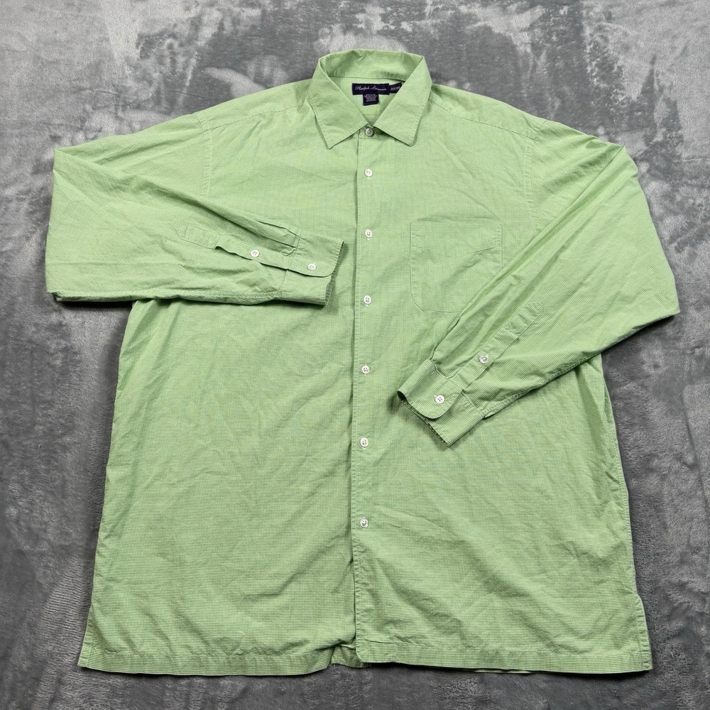 Ralph Lauren Purple Label Dress Shirt Mens 22 Green Gingham Check Made In Italy
