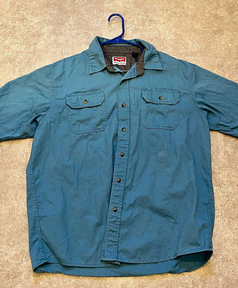 Wrangler Premium Quality Short Sleeve Button Up Work Shirt Blue Men’s L