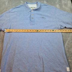 VTG Orvis Polo Mens L Short Sleeve Pique Knit Logo Tab Light Blue Heavy Cotton