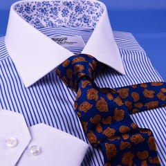 Bright Blue Striped Winchest Contrast Dress Shirt Standard Single Cuff Smart