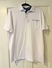 Tahari Polo Men’s XL White Solid Short Sleeve Chest Pocket 100% Cotton Golf