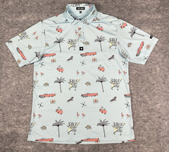 Bad Birdie Polo Shirt Mens L The Drive In Retro Cars Print Performance Golf