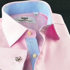 Elegant Pink Twill Double Ply 80’s Fine Wevon Formal Shirt Matching Inner Lining