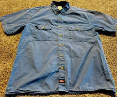 Dickies Rip Stop Nylon Blend Vented Mens Button Down Shirt Blue XL Cotton Blend