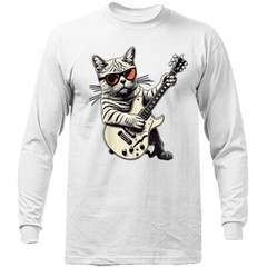 Cat Playing Guitar Rock Music Band Funny Animal Kitty Long Sleeve Shirt