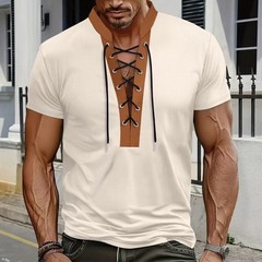 New Waffle Brown Patchwork Drawstring Tee