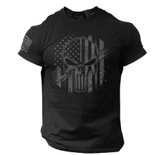 Men’s 100% Cotton T-SHIRT – USA AMERICAN FLAG – Skull Gym tee
