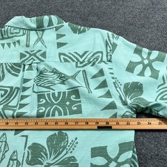 Quiksilver Waterman Shirt Mens Medium Green Tapa Hawaiian Aloha Button Up Tribal