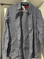 Tommy Hilfiger Cotton Linen Long Sleeve Button Down Blue Check Knit Men’s Large