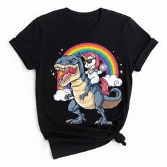 Unicorn Dinosaur T Rex Rainbow Unicorn Black T-Shirt