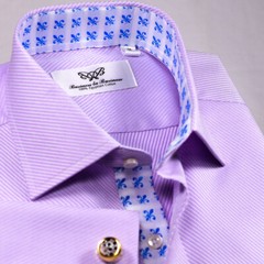 Lilac Twill Formal Business Shirt With Blue Fleur-de-lis Inner Lining BossDress