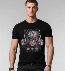 New Men Luxury Skull Rhinestones Fashion Diamond Black T-Shirt High Quality