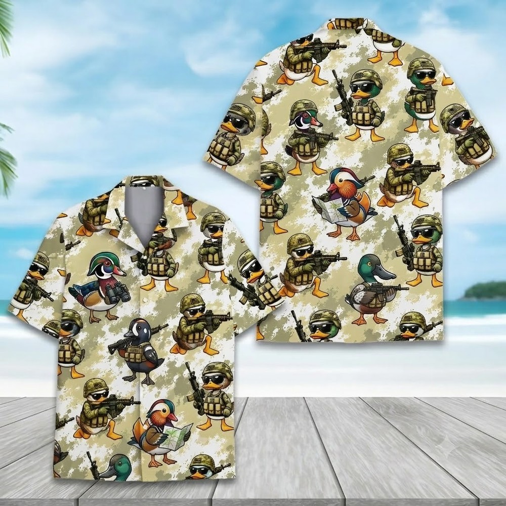 Patriotic Duck Hawaiian Shirt Rubber Duck And Guns Aloha Button Up Shirt #2