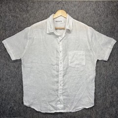 100% Linen Button Up Shirt Men’s Large White Breathable Lightweight Kolektif