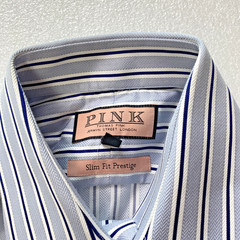 Thomas Pink Slim Fit Prestige Men’s Button-Up Shirt Size 16 Multi-Stripped