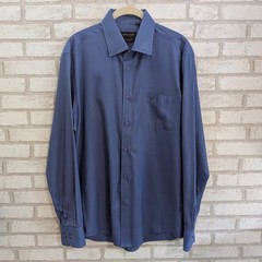 Giorgia Armani Regular Fit Dress Shirt Size 16.5 Blue Cotton Black Label