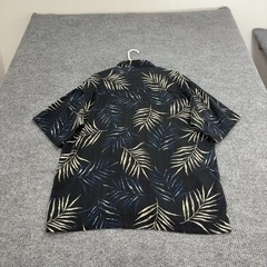 Cafe Havana Button Down Mens L Black Silk Palm Leaf Tropical Hawaiian Aloha S/S
