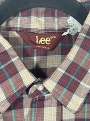 Vintage Lee Plaid Button Down Shirt Made in USA Long Sleeve Burgundy Large