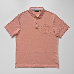 TravisMathew Men’s L Salmon Coral Stripe Pocket Performance Stretch Golf Polo