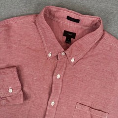 Baird McNutt J.Crew Shirt Mens XL Slim Red Irish Linen Micro Houndstooth AOP