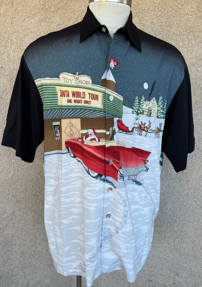 Tori Richard Santa Claus Toy Shop World Tour Christmas Holiday Shirt Men’s 2XL