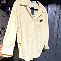 Prada Men’s Beige Solid Long Sleeve Button-Up Point Collar Logo Shirt M/L