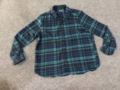 Eddie Bauer Flannel Shirt Mens Medium Green Blue Plaid Button Up Outdoor